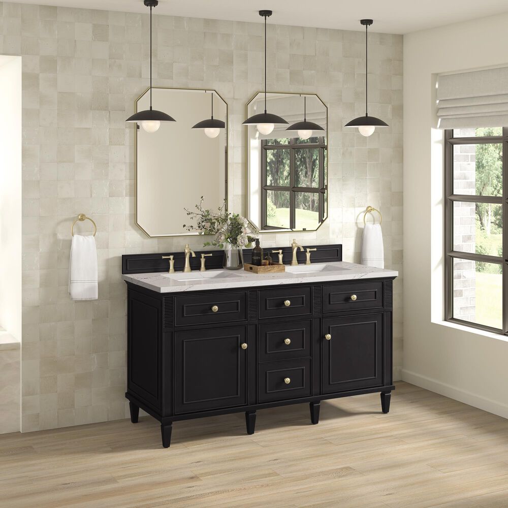 James Martin Vanities Lorelai 60&quot; Double Vanity in Black Onyx with 3 cm Ethereal Noctis Quartz Top, , large