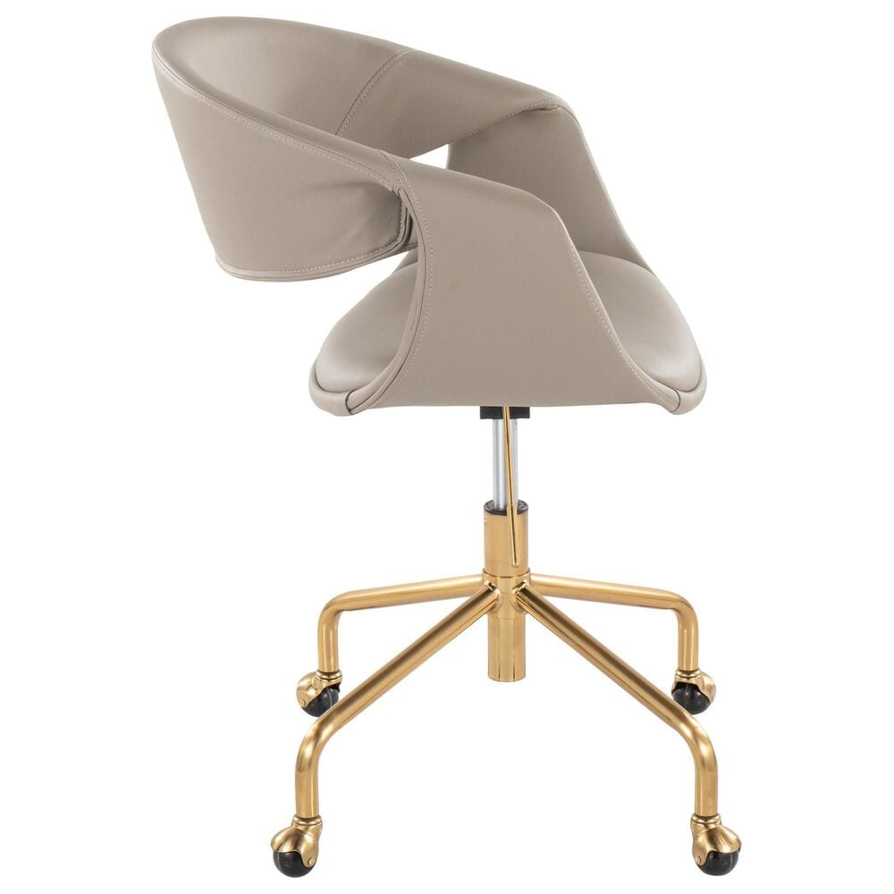 Lumisource Curvo Task Chair with Light Grey Cushion in Gold, , large