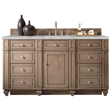 James Martin Vanities Bristol 60" Single Bathroom Vanity in Whitewashed Walnut with 3 cm Victorian Silver Quartz Top and Rectangular Sink, , large