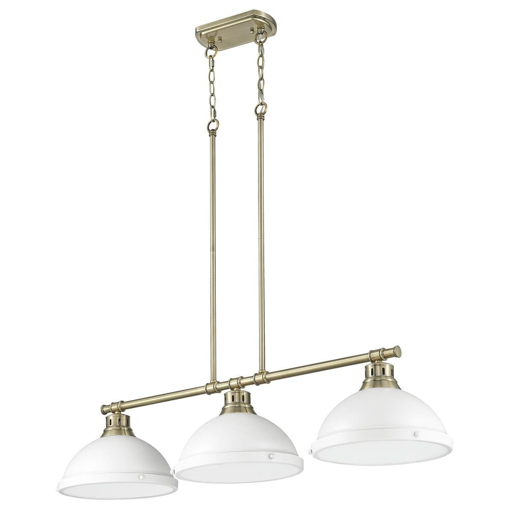 Golden Lighting Duncan 3-Light Pendant with Matte White Shade in Aged Brass, , large