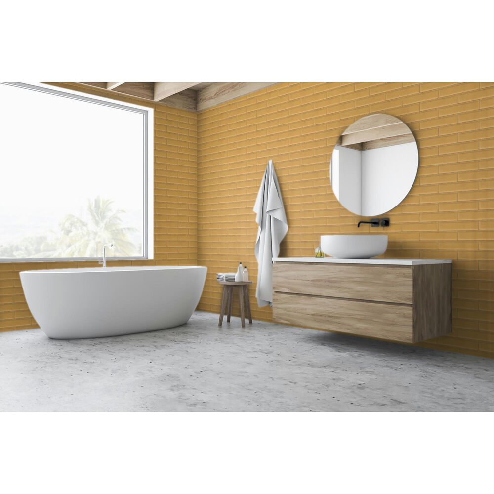 Emser Raku Mustard 3&quot; x 12&quot; Matte Ceramic Tile with 6.05 Sq. Ft./Carton, , large
