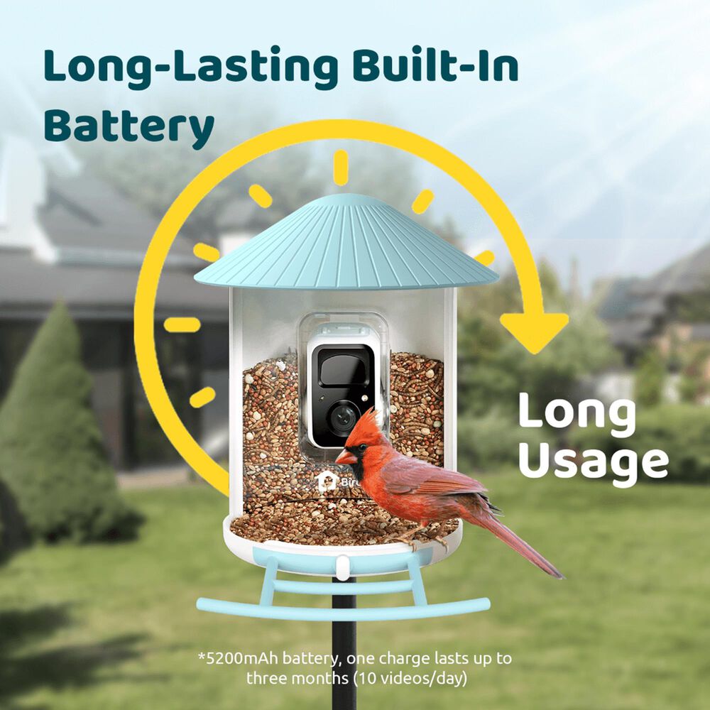 Birdfy Bird Feeder with Smart Camera and Solar Panel in Blue and White, , large