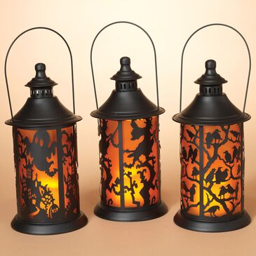 The Gerson Company Halloween Lanterns with LED Candle in Black (Set of 3), , large