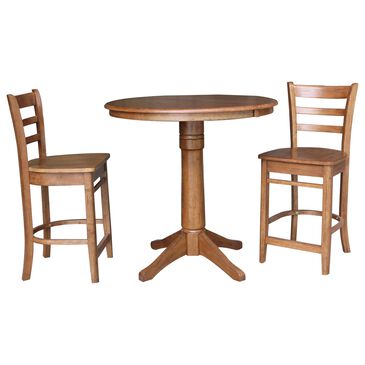 International Concepts Transitional Round Casual 3-Piece Dining Set in Distressed Oak, , large