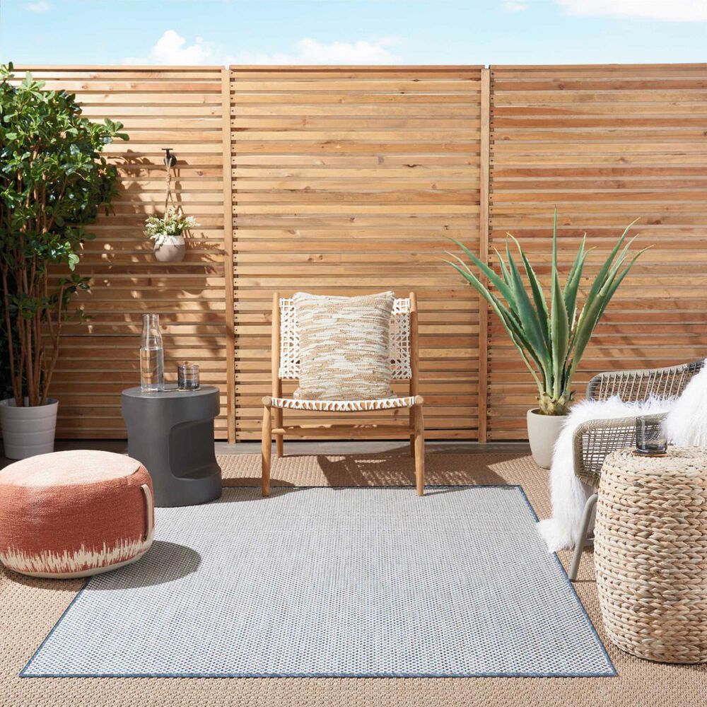 Nourison Courtyard Ivory and Blue 5&#39; x 7&#39; Indoor/Outdoor Area Rug, , large