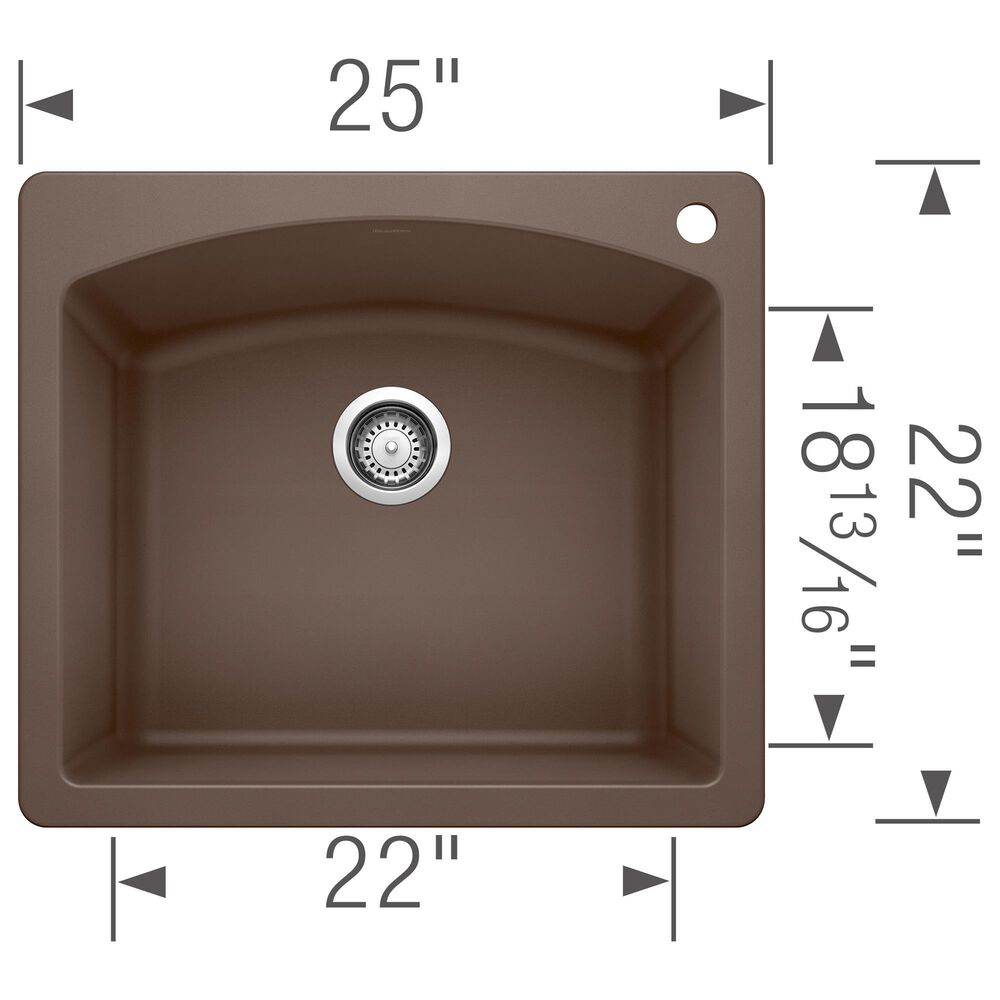 Blanco Diamond 25&quot; Single Bowl Dual Mount Kitchen Sink in Cafe, , large