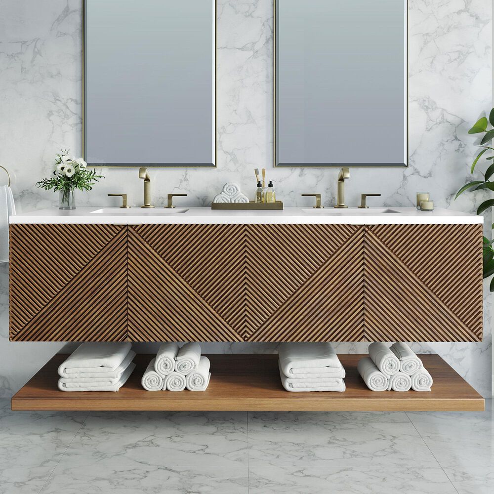 James Martin Vanities Marcello 72" Double Bathroom Vanity in Chestnut with 3 cm White Zeus Quartz Top and Rectangular Sinks, , large