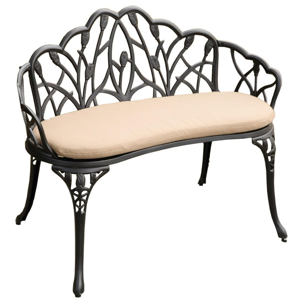 Hearth and Haven Outdoor Tulip Garden Bench with Brown Cushion in Black, , large