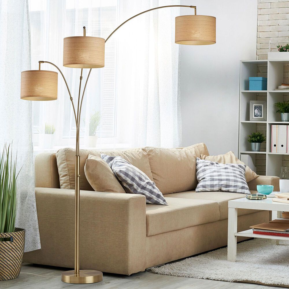 Adesso Bowery 3-Arm Arc Lamp and Shades in Antique Brass, , large