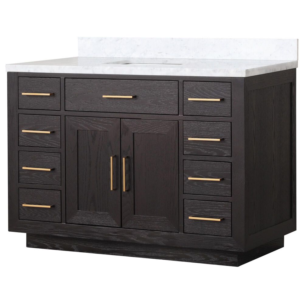 Lexora Home Abbey 48" Single Bathroom Vanity in Black Oak with 2 cm White Carrara Marble Top and Rectangular Sink, , large