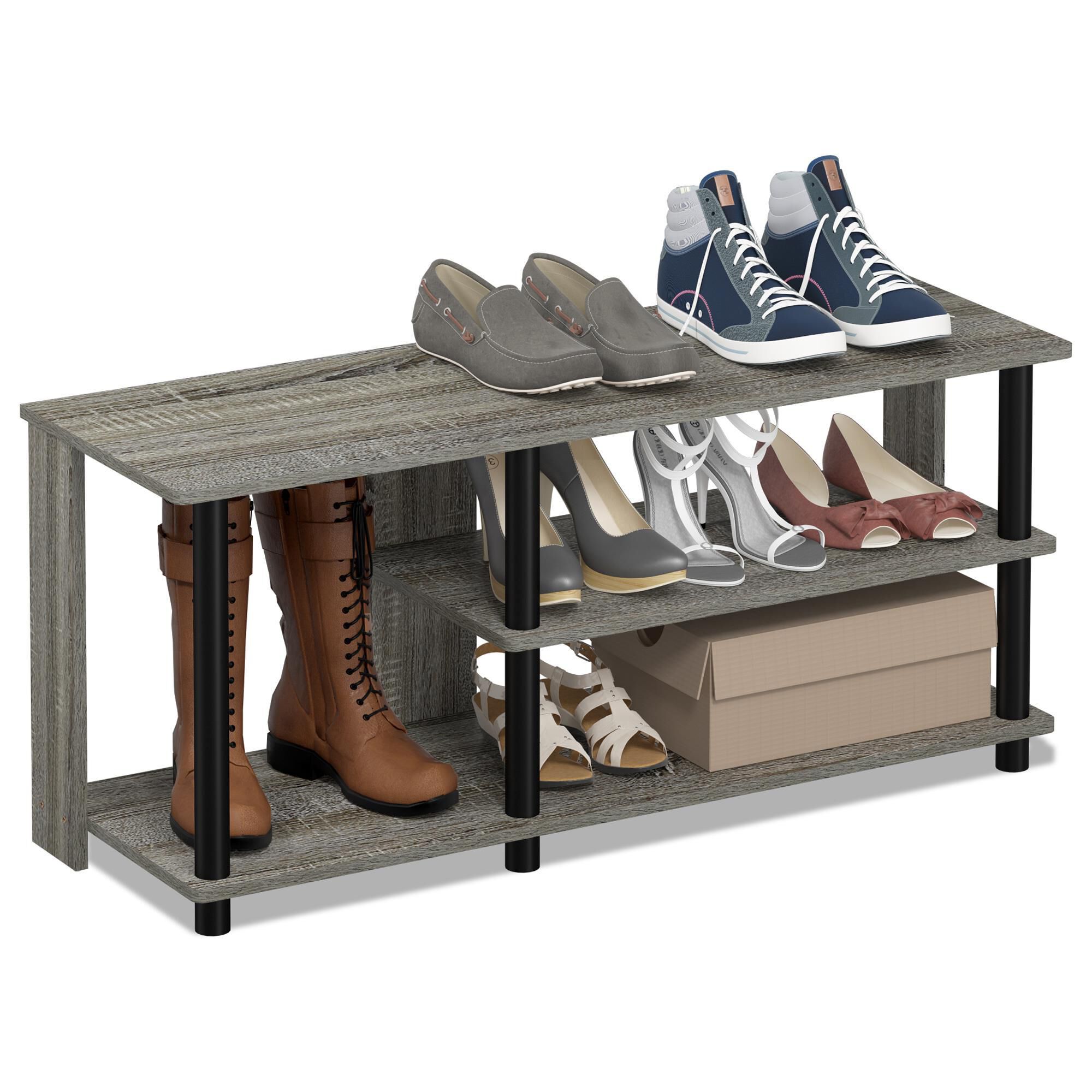 HOMLUX 3-Tier Shoe Rack in French Oak and Black
