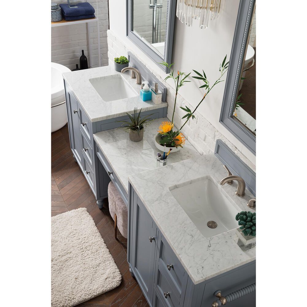 James Martin Copper Cove Encore 86" Double Bathroom Vanity in Silver Gray with 3 cm Carrara White Marble Top, , large
