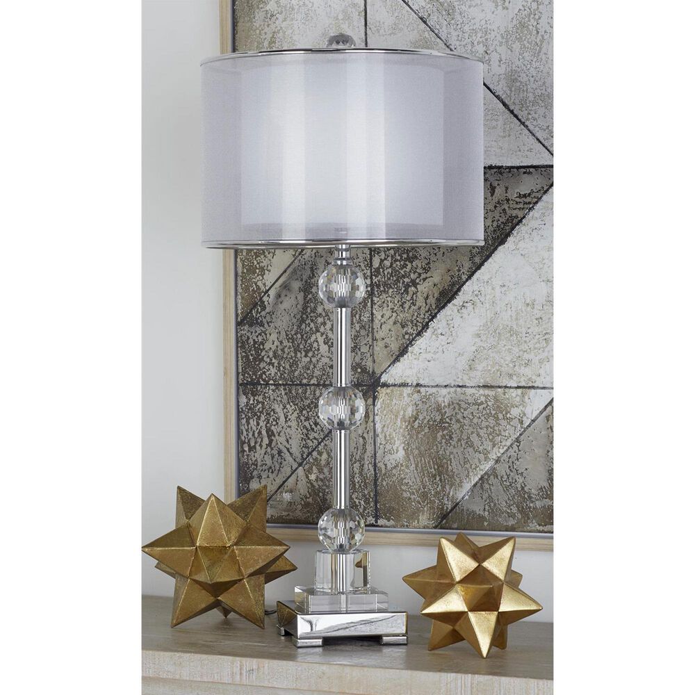 Maple and Jade 30&quot; Metal Stacked Crystal Table Lamp with Dual Shades in Silver and Clear, , large