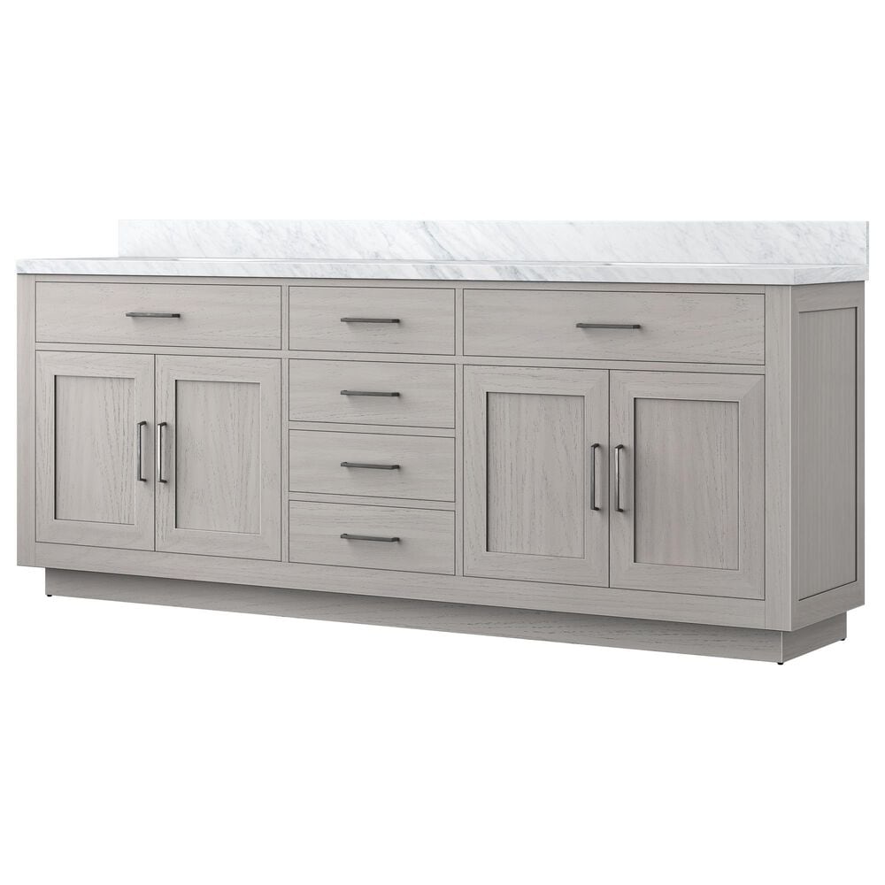 Lexora Home Abbey 84" Double Bathroom Vanity in White Oak with 2 cm White Carrara Marble Top and Rectangular Sinks, , large