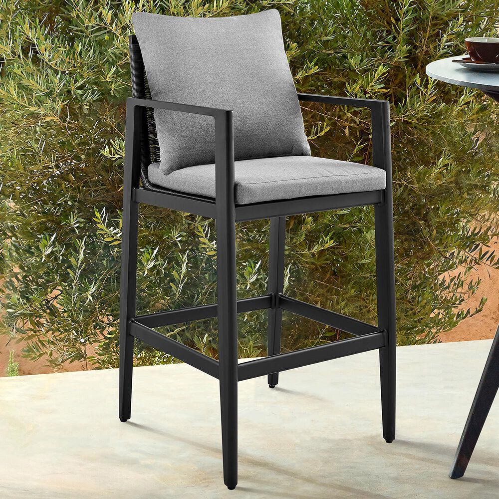 Armen Living Cayman Patio Counter Height Bar Stool in Dark Gray, , large
