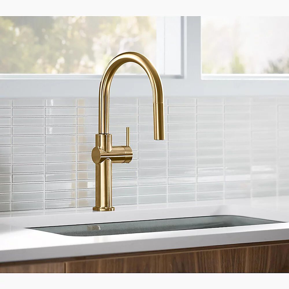 Kohler Crue Pull-Down Kitchen Sink Faucet in Vibrant Brushed Moderne Brass, , large