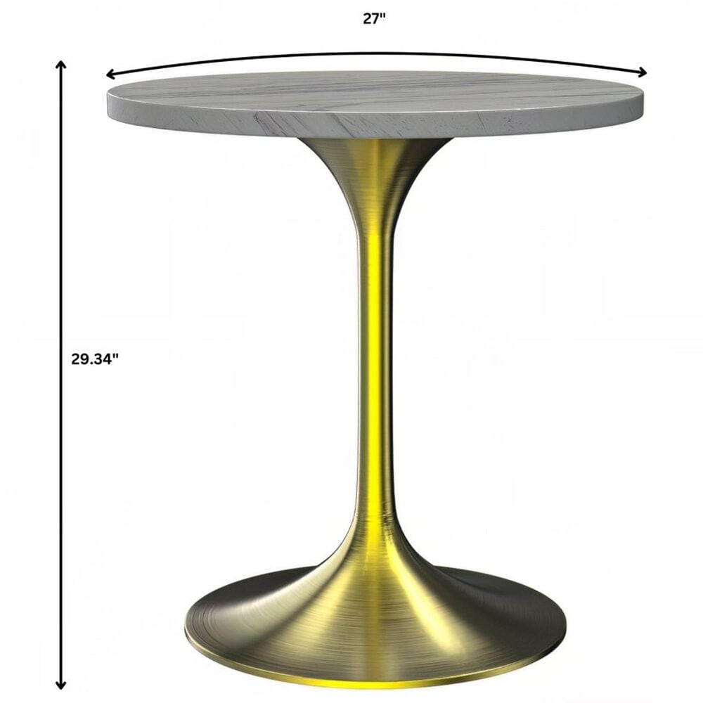 Leisuremod LeisureMod Verve Collection 27 Round Dining Table, Brushed Gold Base with Sintered Stone Grey Top, , large