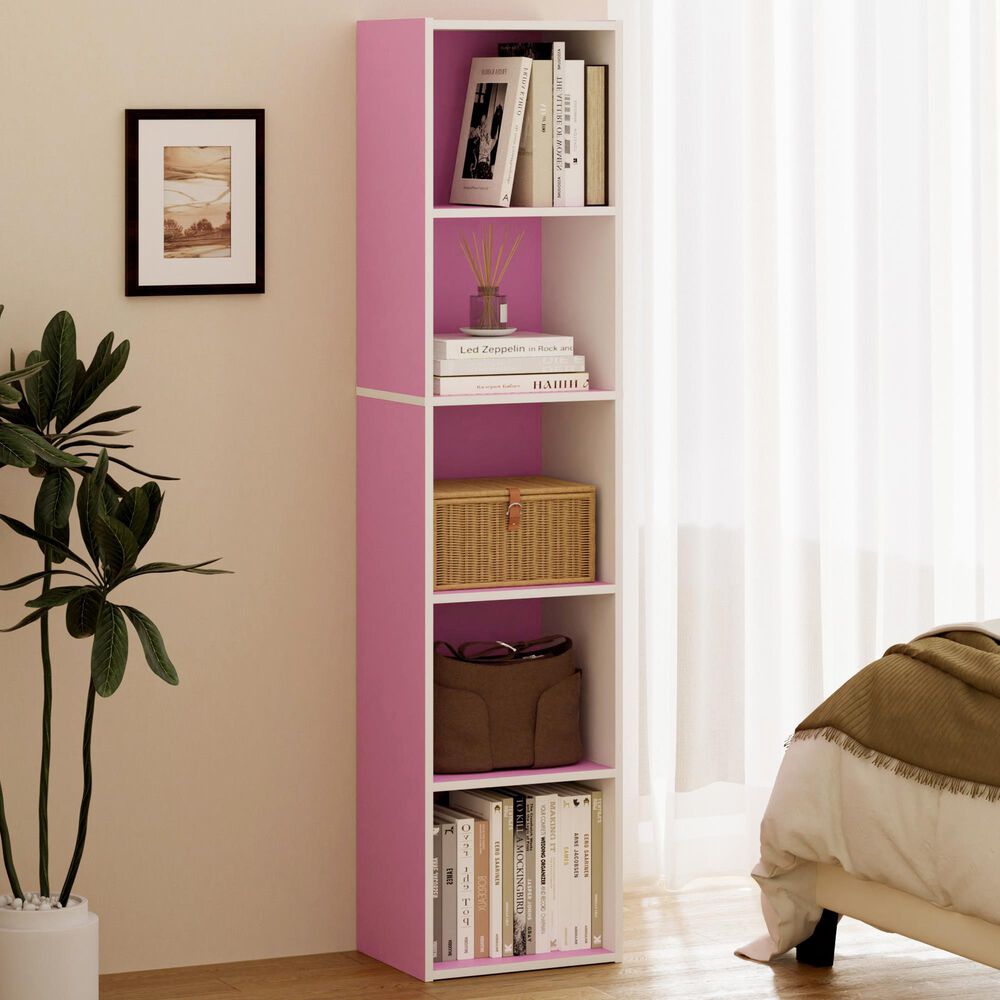 HOMLUX 5-Tier Cube Open Shelf Storage Organizer Bookcase in Pink and White, , large