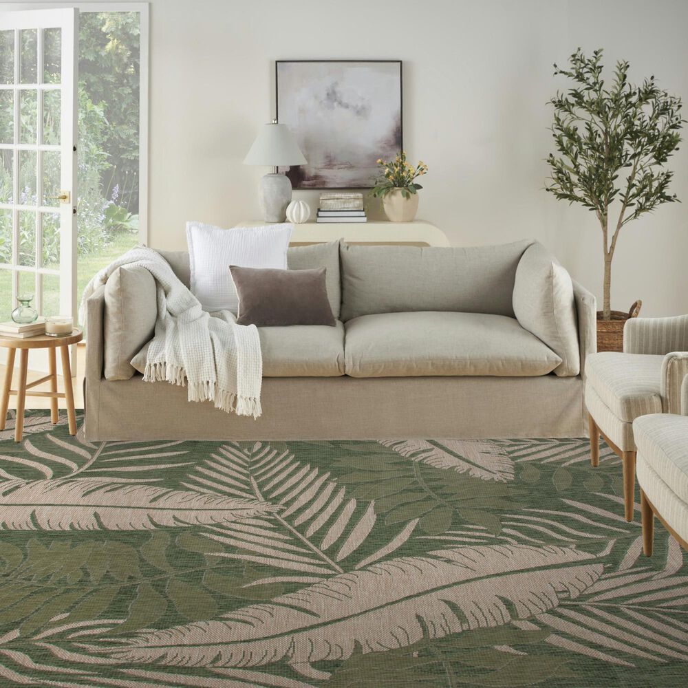 Nourison Garden Oasis GOA02 Green and Ivory 9&#39; x 12&#39; Indoor/Outdoor Area Rug, , large