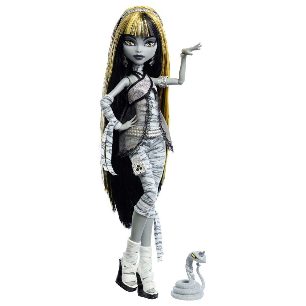 Monster High Reel Drama Cleo De Nile Doll in Black, White and Yellow, , large