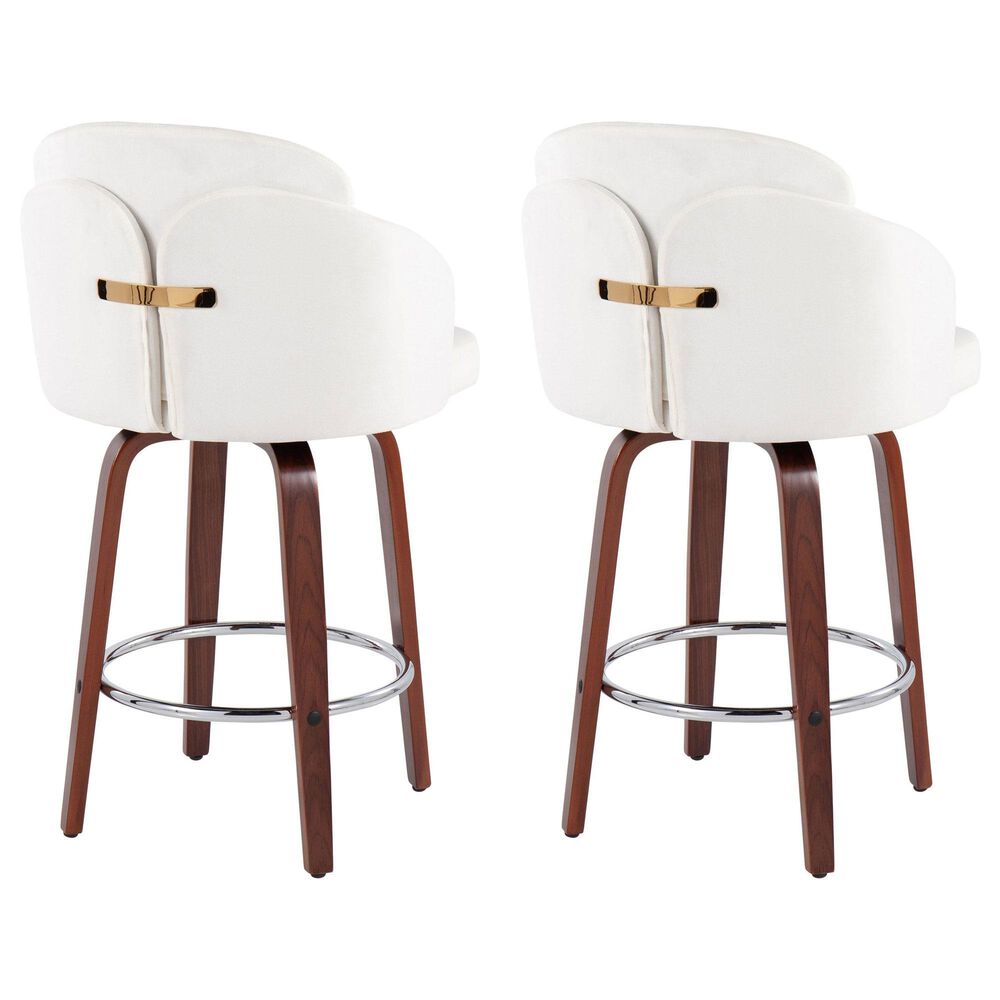 LumiSource Dahlia Swivel Counter Stool with Black Velvet Upholstery in Walnut and Chrome (Set of 2), , large