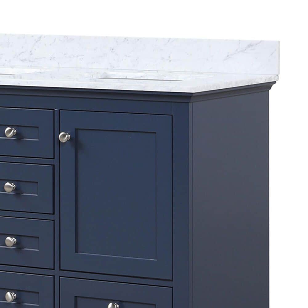 Lexora Home Dukes 48&quot; Double Bathroom Vanity in Navy Blue with 2 cm White Carrara Marble Top and Rectangular Sinks, , large