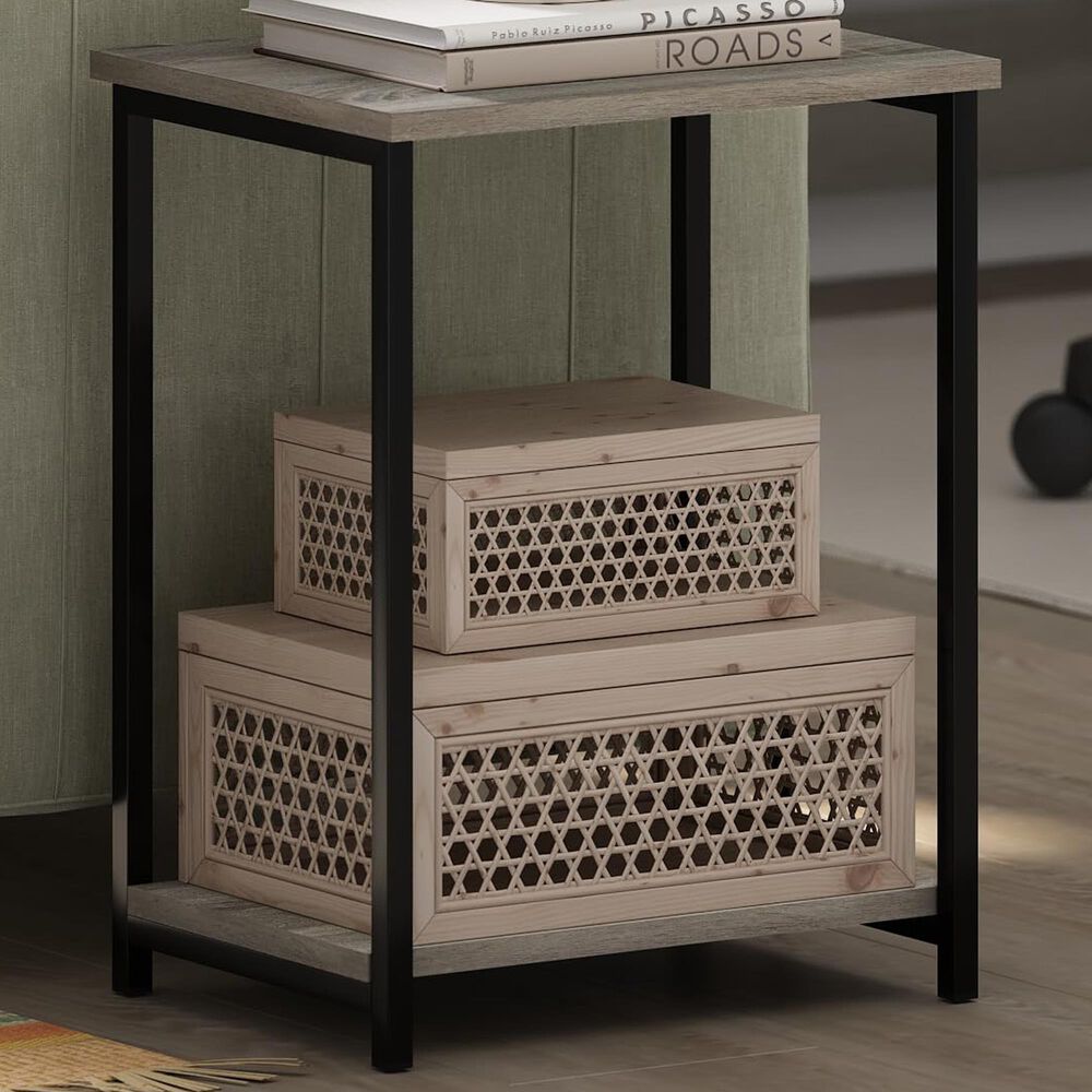 HOMLUX 2-Tier End Table with Open Shelf Storage Display in French Oak, , large