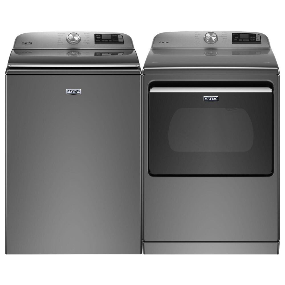Maytag 5.2 Cu. Ft. Top Load Washer and 7.4 Cu. Ft. Gas Dryer Laundry Pair in Metallic Slate, , large