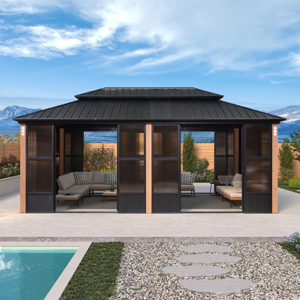 HOMLUX 12' x 20' Outdoor Hardtop Gazebo with Aluminum Frame in Black, , large