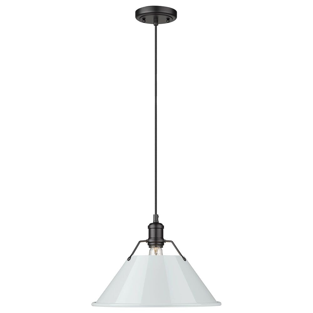 Golden Lighting Orwell 1-Light Wide Large Pendant with Dusky Blue Shade in Matte Black, , large
