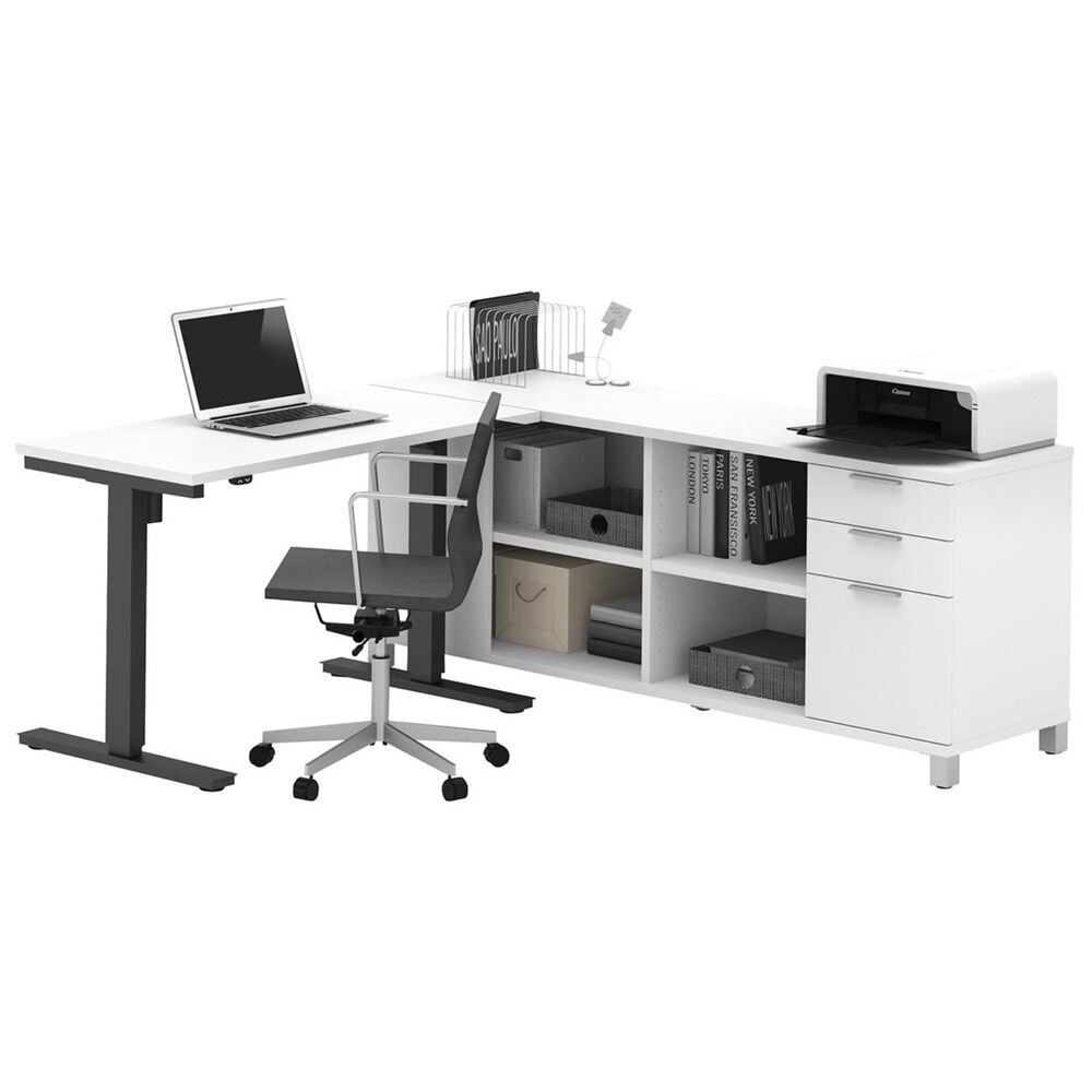 Bestar Pro-Linea L-Desk Including Electric Height Adjustable Table In White, , large