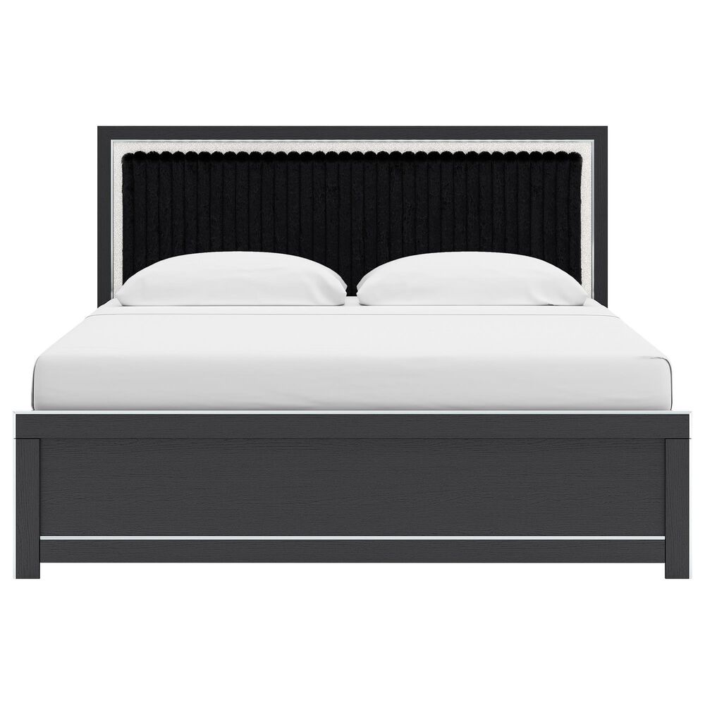 Ashley Zuraleus King Upholstered Panel Bed with Two Nightstands in Matte Black, , large
