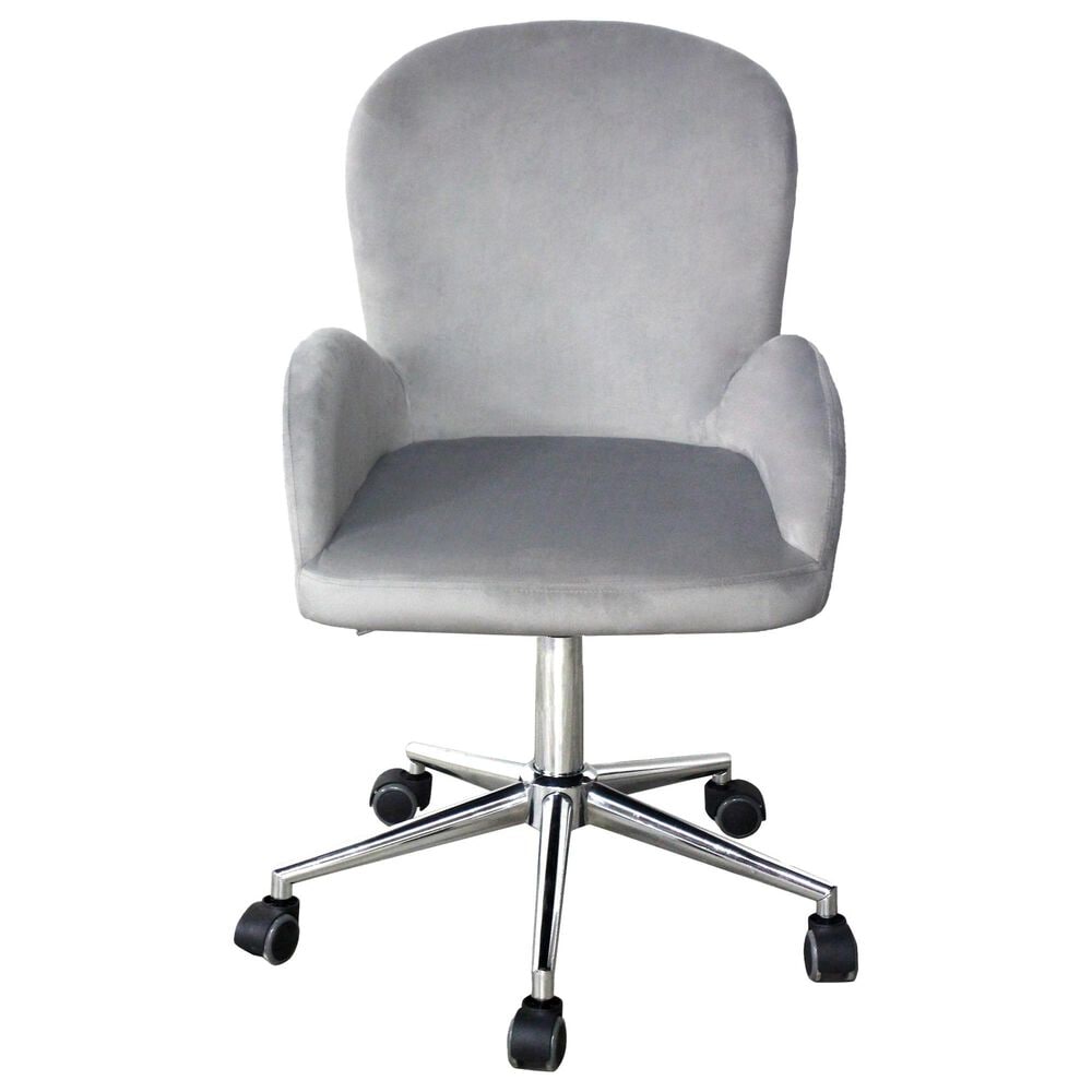 Impressions Vanity Colette Swivel Vanity Chair with Cool Grey Cushion in Silver Chrome, , large