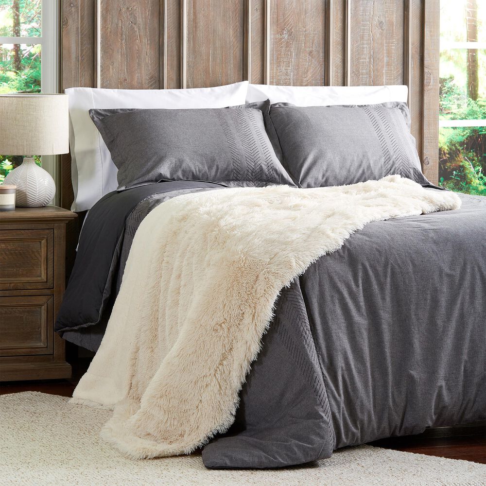 Timberlake Lavish Home Long Faux Rabbit Fur Throw in White, , large