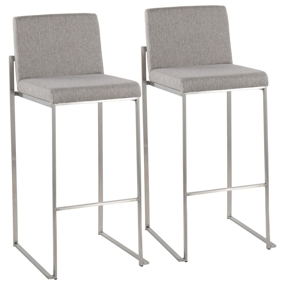 Lumisource Fuji High Back Barstool with Grey Fabric in Stainless Steel (Set of 2), , large