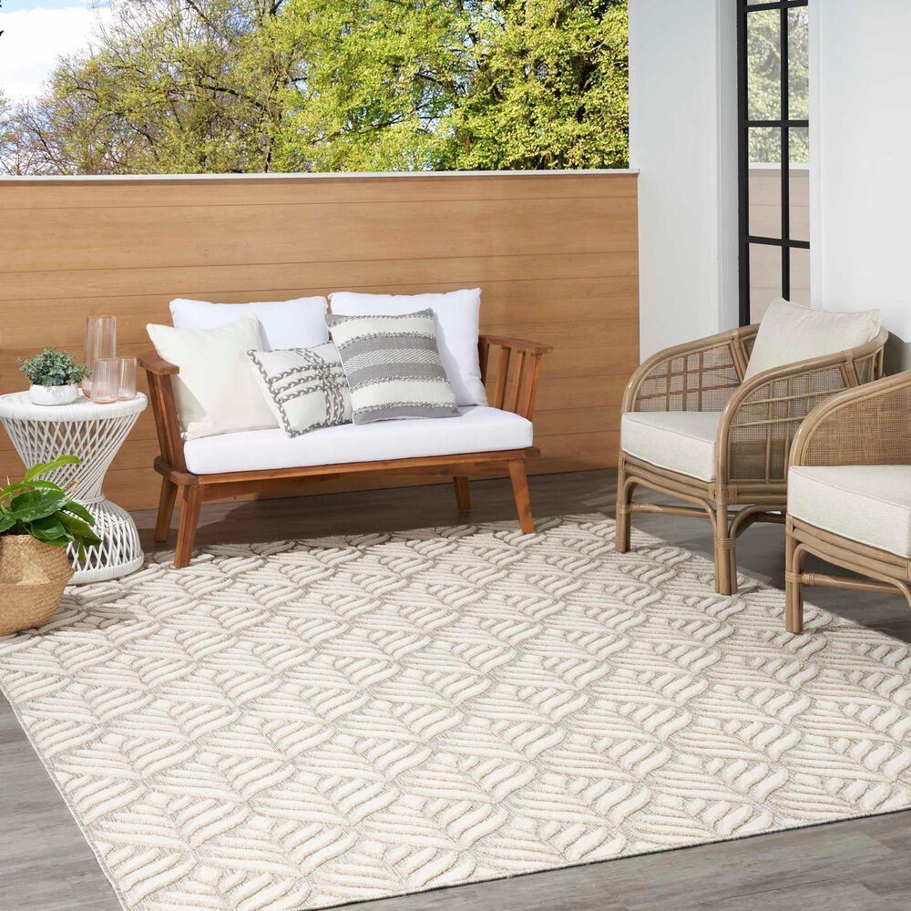 Nourison Aloha Floral 3&#39;6&quot; x 5&#39;6&quot; Ivory and Grey Indoor/Outdoor Area Rug, , large