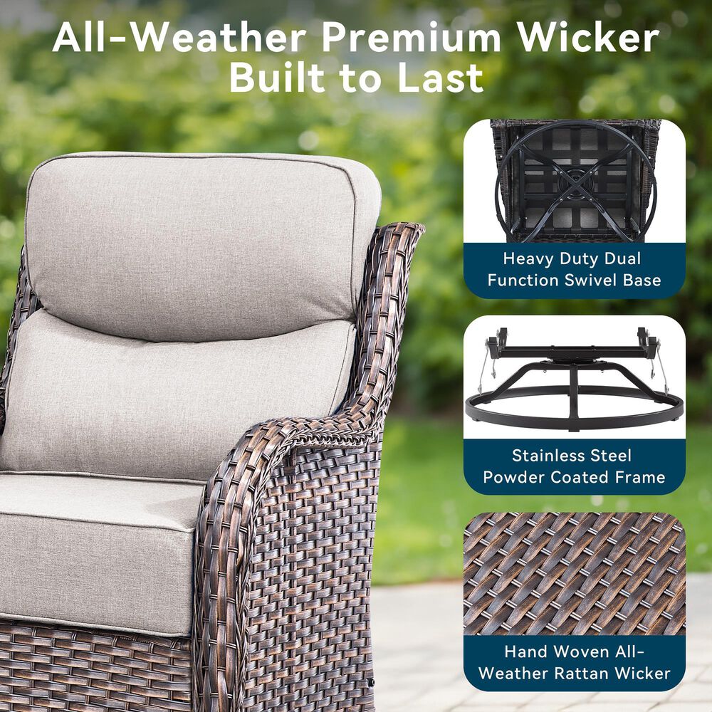 Sunwell Garden Patio Swivel Glider Chair with Brown Wicker in Beige (Set of 2), , large