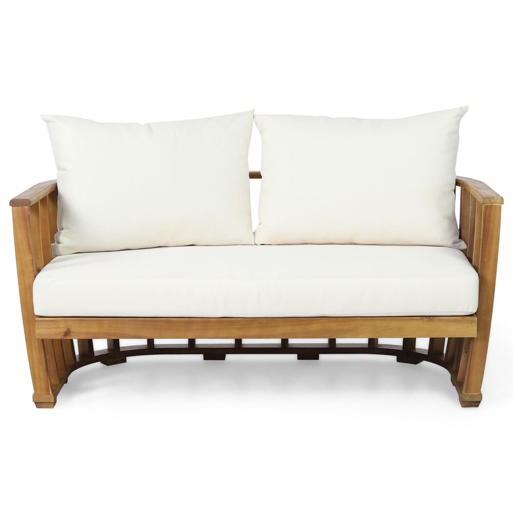 Hearth and Haven 2-Piece Outdoor Conversation Set with Beige Cushion in Teak, , large