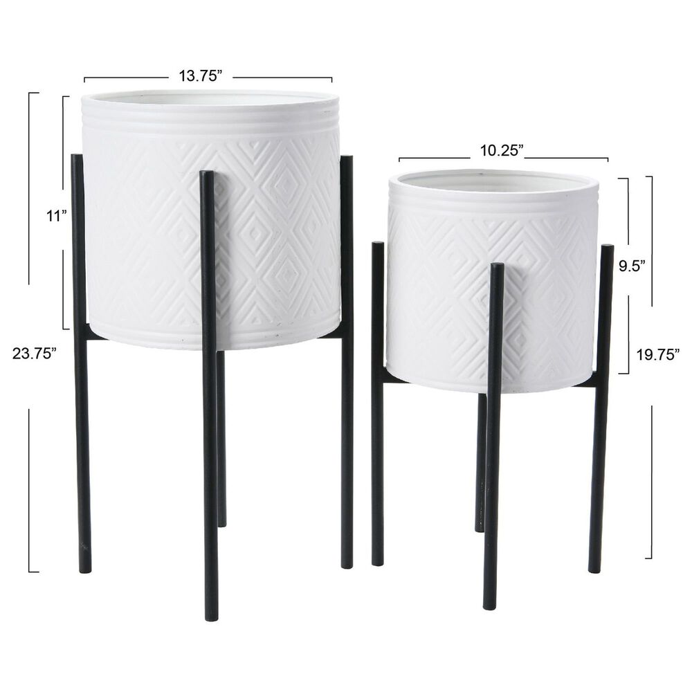 Creative Coop 2-Piece Modern Boho Embossed Metal Planter with Stand Set in White and Black, , large