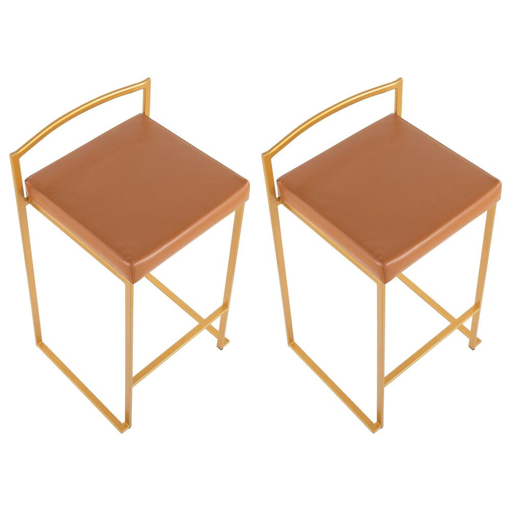 LumiSource Fuji 26" Stacker Counter Stool with Camel Upholstery in Gold (Set of 2), , large