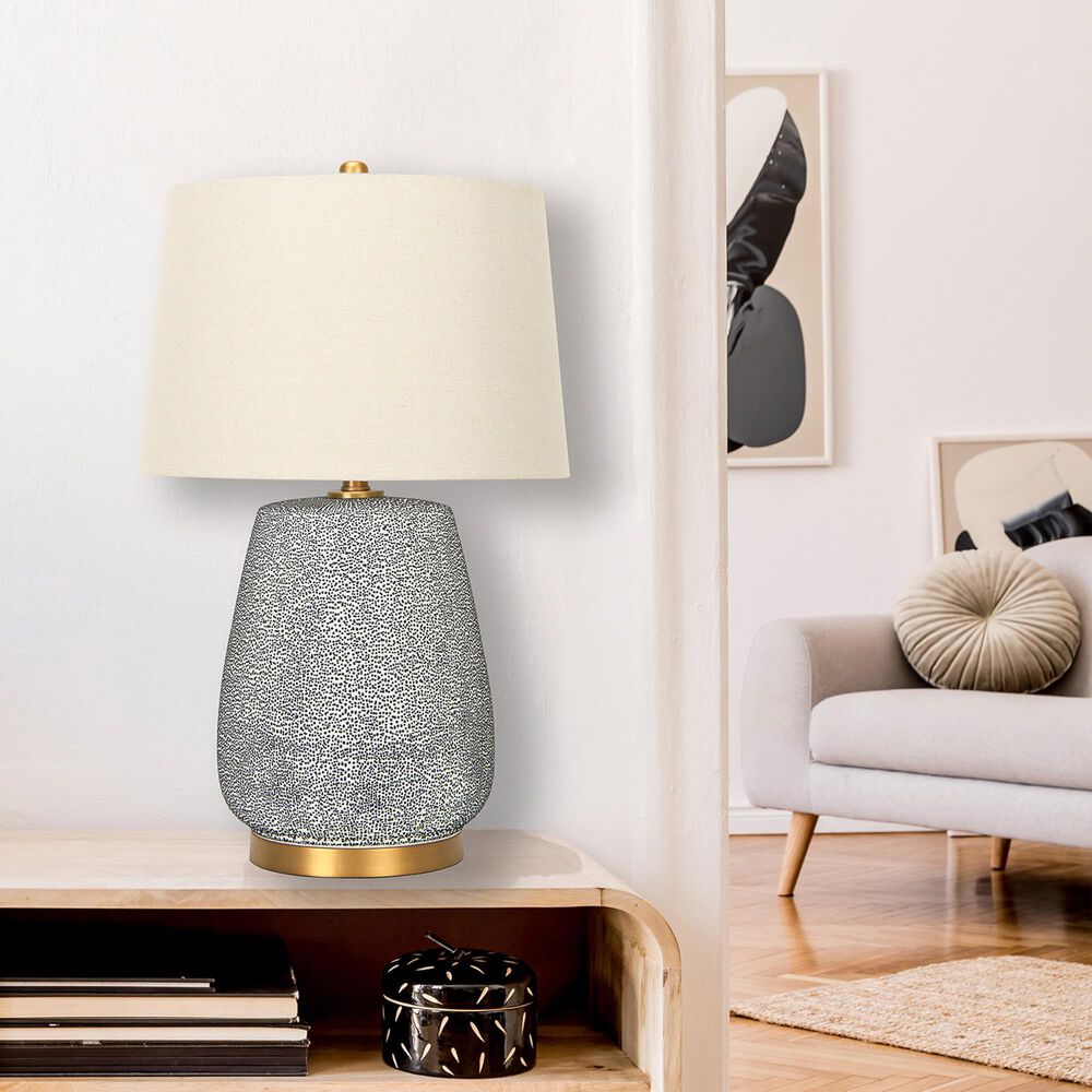Creative Coop Oslo Textured Stoneware Table Lamp in Blue and Gold, , large