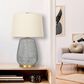 Creative Coop Oslo Textured Stoneware Table Lamp in Blue and Gold, , large