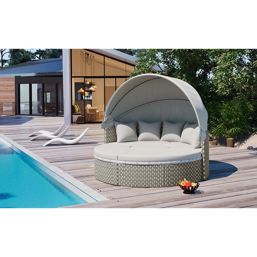 HOMLUX Patio Furniture Round Outdoor Sectional Sofa Set in Grey, , large
