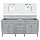 James Martin Vanities Brittany 72" Double Bathroom Vanity in Urban Gray with 3 cm Ethereal Noctis Quartz Top and Rectangle Sinks, , large