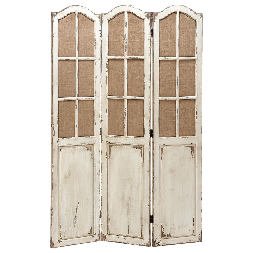 Maple and Jade Farmhouse Room Divider Screen in Beige and Antique White, , large