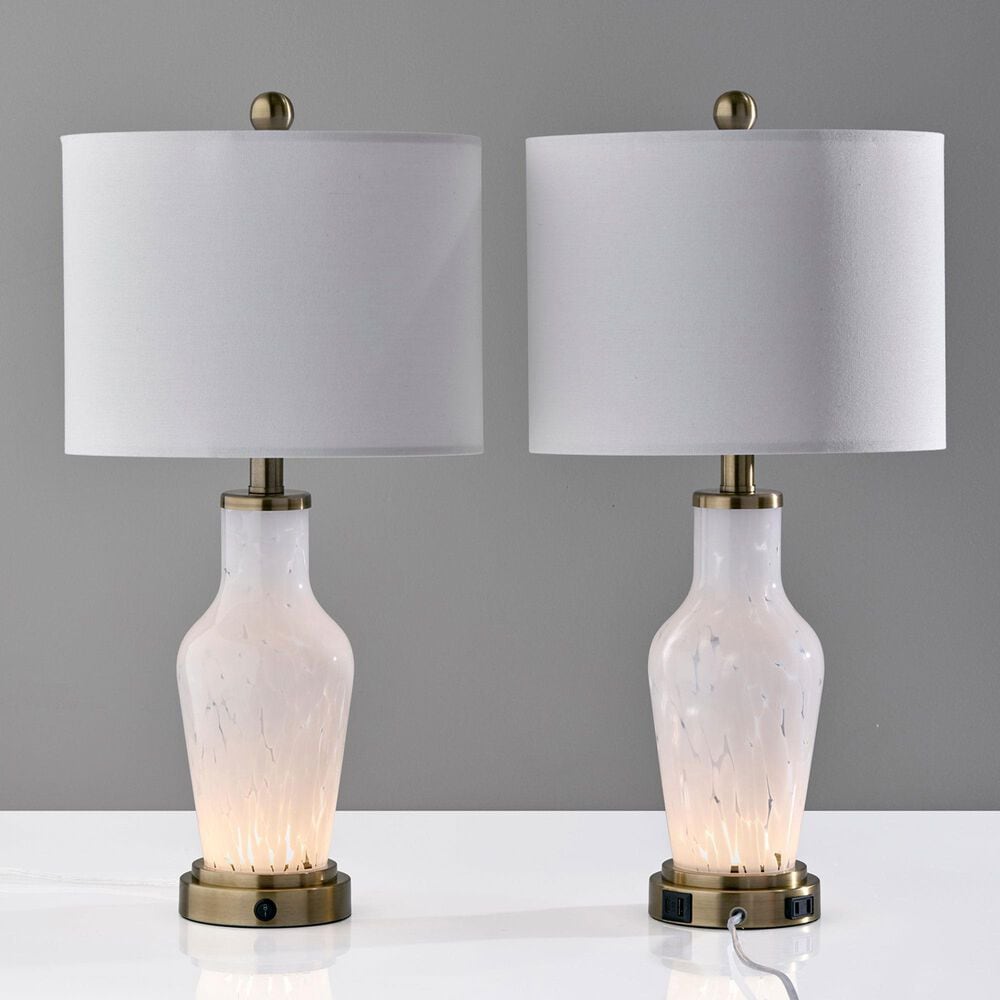Adesso Grady Table Lamps with USB in Antique Brass and White (Set of 2), , large