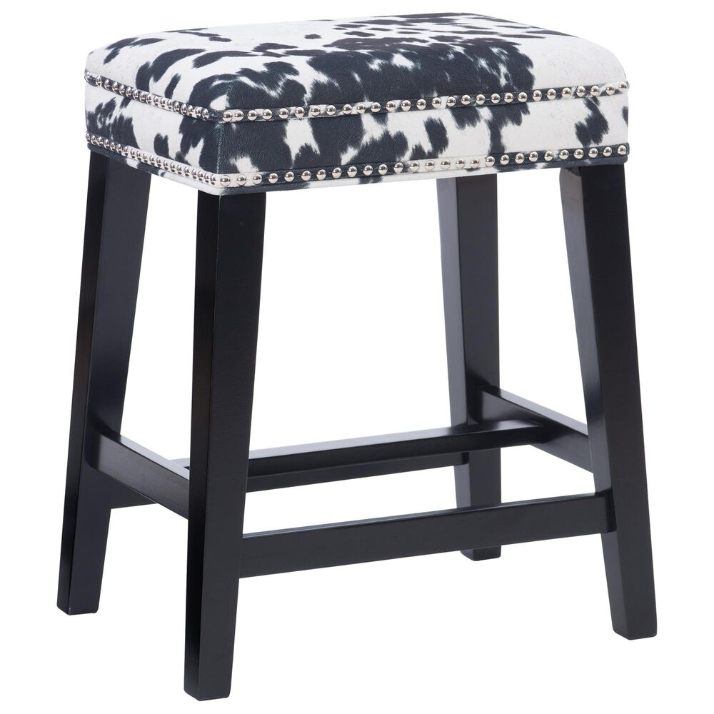 Linon Home Decor Walt Counter Stool with Black Cow Cushion in Black, , large