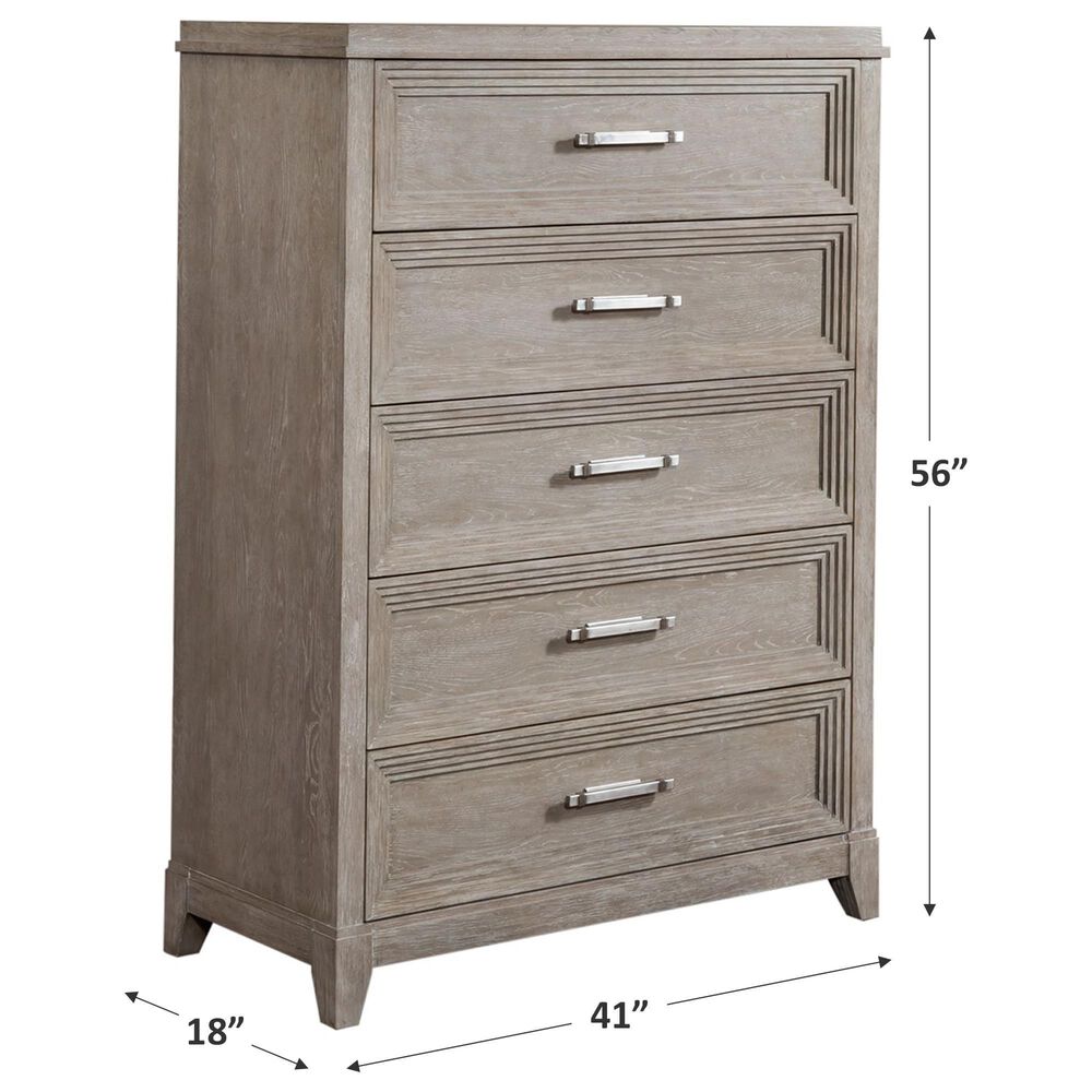 Belle Furnishings Belmar 5 Drawer Chest in Washed Taupe and Silver Champagne, , large