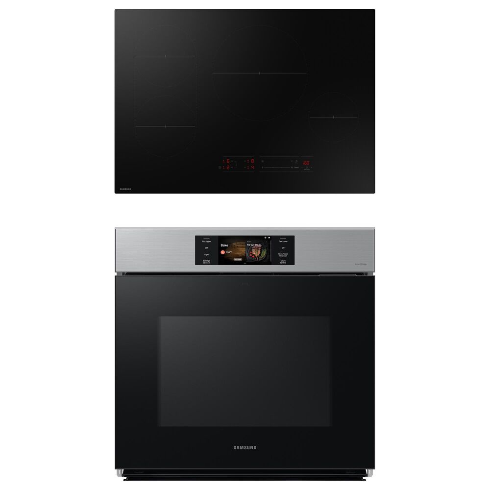 Samsung Bespoke 2-Piece Kitchen Package with Stainless Steel Bespoke 30" Single Wall Oven and Black 30" Induction Cooktop, , large