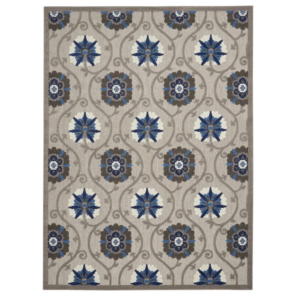 Nourison Aloha 7"10" x 10"6" Grey and Blue Indoor/Outdoor Area Rug, , large
